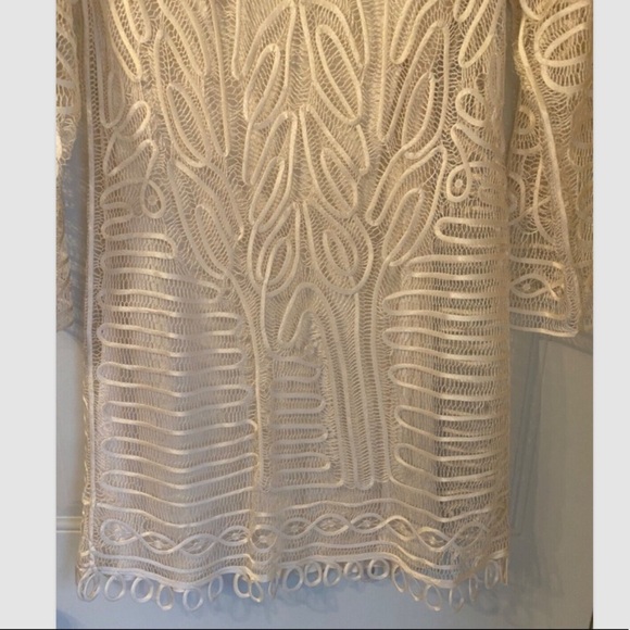 Cream Lace Overlay Dress Lined Boho Chic Size S Crochet Look Looped Hem - Picture 3 of 8